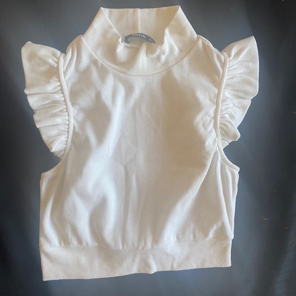 White Crop High Neck Top